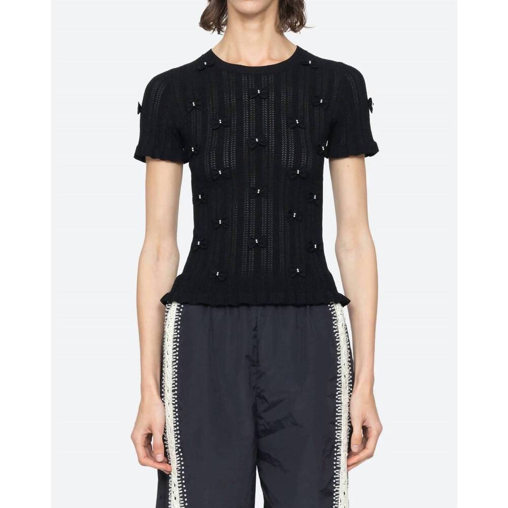 NEW SEA alberta pearl short sleeve top in black